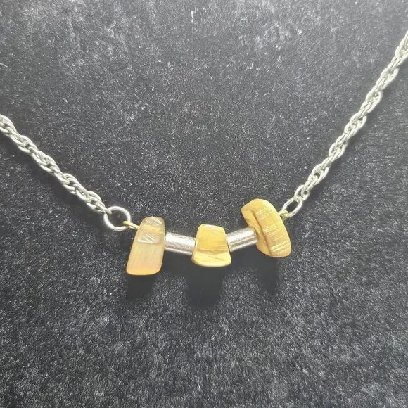 Silver Tone Twisted Chain With Tiger's Eye Necklace 18" - Picture 1 of 14